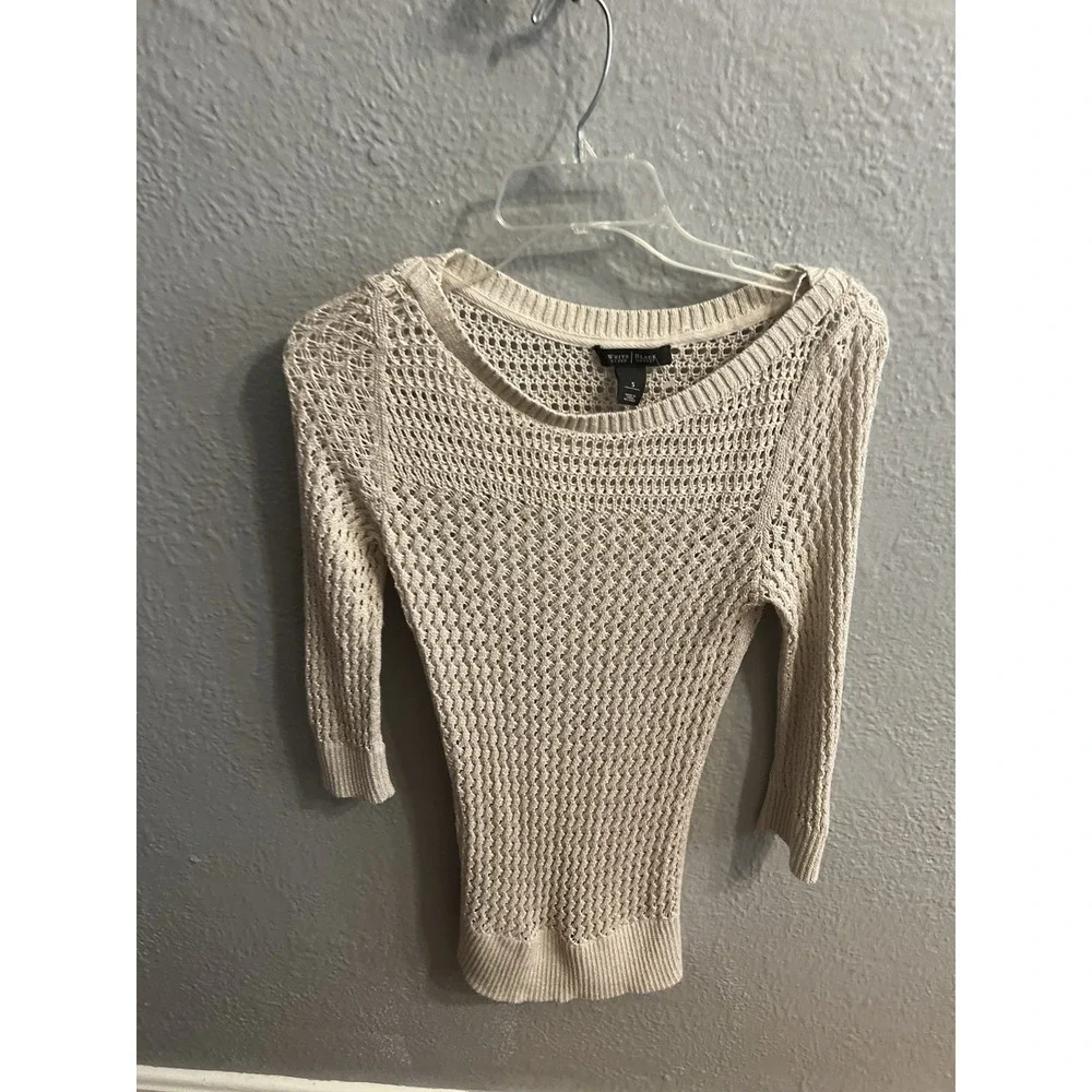 White‎ House Black Market Women Beige  Metallic Tunic Sweater Size Small